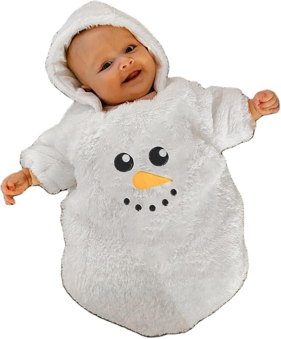 Baby Girl Boy Halloween Outfits Ghost Costumes Long Sleeve Hoodie Jumpsuit One Piece Romper Fall Winter Bodysuit (3-6 Months, Snowman)