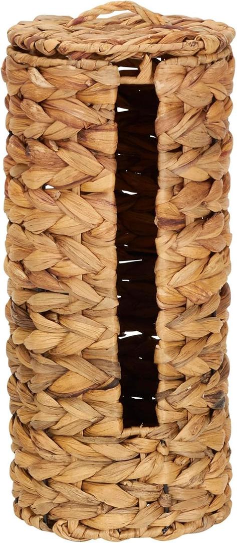 Household Essentials Wicker Toilet Paper Roll Holder, Handmade, Water Hyacinth Weave, Sturdy Steel Frame, Removable Lid with Access Slot, Humidity Tested and Eco-Friendly, Natural
