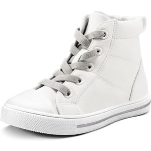 K KomForme Kids Sneakers for Boys and Girls Toddler Canvas High Top Walking Causal Shoes with Zipper (White)