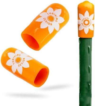 C-BITE Garden Stake Safety Caps | Vinyl Covers for Sharp Stake Tips | Fits 7/16” Plant Support Stakes | Durable Gardening Caps for Plant Protection (12 Pack - Sweet Tangerine Orange)