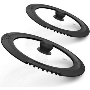 Tempered Strainer Lid for Stockpot, Pasta, Soup Pots - Universal Pan Lids with Heat Resistant Silicone Rim - Glass - Fit 6.5-9.5 inch - Black