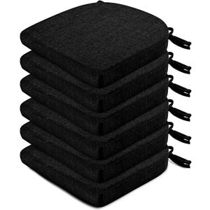 Wellsin Chair Cushions for Dining Chairs 6 Pack - Kitchen Chair Cushions with Ties and Non-Slip Backing - Dining Chair Pads 16"X16"X2", Black