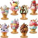 Amyhill 8 Pcs Summer Ice Cream Table Decorations Wooden Ice Cream Cone Table Centerpiece Sundae Party Decorations Toppers for Summer Theme Bridal Wedding Graduation Birthday Favor Supplies