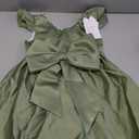 Uhnice Flower Girl Satin Dress with Pearls Flutter Sleeves V Back Gown with Removable Bow for Wedding Birthday Party, Green, 2-3 Years Old