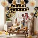 Umrah Mubarak Decorations Party Banner - Black Gold Mubarak Balloons Paper Pom Poms and Cake Topper, Hajj Mubarak Islamic Festival Decor Supplies