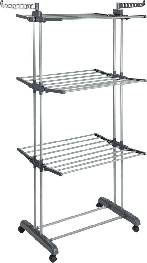 Household Essentials 4 Tier Stainless Steel Laundry Drying Rack with Two Side Wings, Grey Household Essentials 4 Tier Stainless Steel Laundry Drying Rack with Two Side Wings, Grey