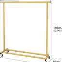 Buzowruil Metal Rolling Clothing Rack Adjustable Freestanding Garment Organizer with Wheels, Space-Saving Design for Home, Closet, Office, or Retail, Gold