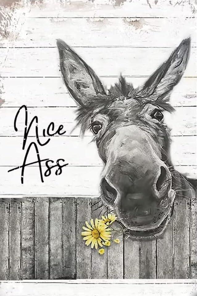Funny Donkey Sunflower Bathroom Wall Art Metal Tin Sign Bathroom Wall Decor Nice Ass Farmhouse Bathroom Sign for Toilet Restroom Washroom Decor Gifts Vintage Retro Poster Plaque Donkey Accessories Farm Decor 12x16 Inch