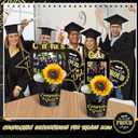 Leinuosen 4 Set Graduation Party Picture Centerpiece Picks Class of 2025 Photo Table Topper Congrats Grad Stick with Metal Bucket Artificial Flowers for High School College Grad Decor(Black and Gold)