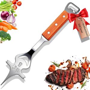 BBQ Gift for Men Dad Husband, Fathers Day Birthday Grill Gifts, 4-in-1 BBQ Accessories With Wooden Handles, Multifunctional Barbecue Turners, Sturdy Grill Tool for Outdoor Cooking Camping Picnics