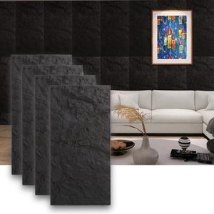 4-Pack 3D PU Stone Wall Panels for Interior Decor | Faux Stone Accent Tiles, Dark Black, 47.24"x23.62"x1.18" | Waterproof & Lightweight 3D Wall Design