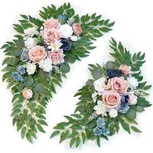 Artificial Wedding Arch Flowers Kit(Pack of 2) for Wedding Arch, Bridal Shower, Ceremony and Reception Backdrop Decoration (Misty Rose and Navy Blue)