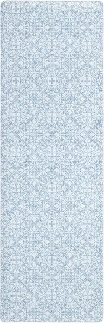 TOWN & COUNTRY BASICS Comfort Plus Vintage Medallion Tile Anti Fatigue Comfort Mat, Kitchen Runner Mat, Standing Desk Mat, Dorm Room Rug, Non-Slip Backing, Blue, 18"x55" (1'6" x 4'7" (Runner))