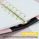 Koqye A7 Leather Binder 6-Ring with Zipper Pocket, Include Dividers & Refills Stickers, Black Refillable Planner Cover with Pockets (Black & Pink)