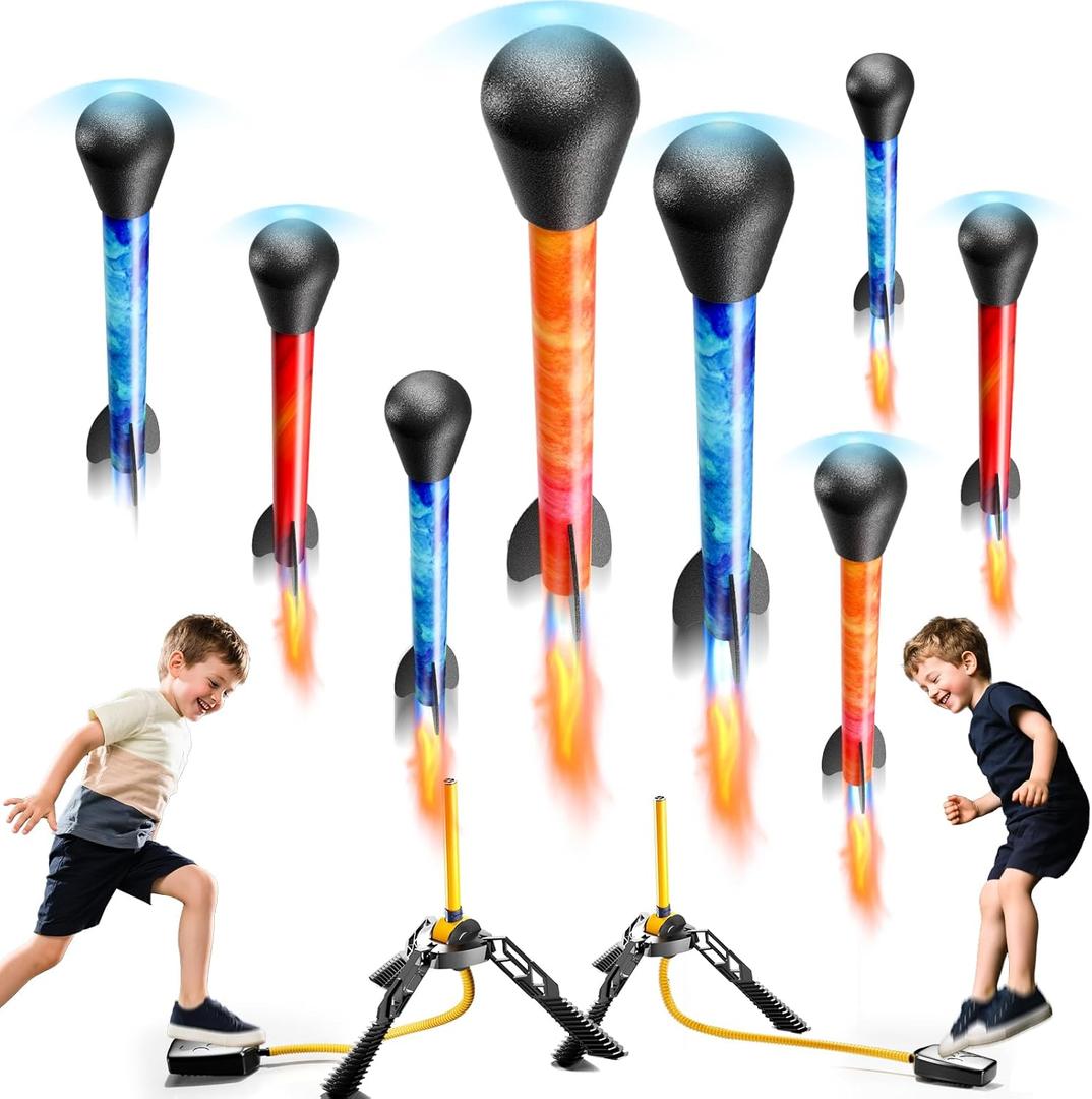 Rocket Launcher for Kids, Outdoor Toys with 8 LED Rockets, Launch Up to 100+ Feet, Gifts for 3 4 5 6 7 8-12 Year Old Boy Birthday, Rockets for Kids Age 4-8