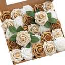 Ling's moment Artificial Flowers 25Pcs Gold Roses Decor w/Stems,3" DIY Foam Floral for Wedding Bouquet/Centerpieces, Outdoors Party Backdrop, Room/Table, and Garden/Pot Decorations
