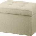 LINMAGCO Ottoman Storage Ottoman with Storage Small Foot Rest Stool Under Desk Stool Short Folding Footrest Linen Cloth Beigh 16X12X12IN