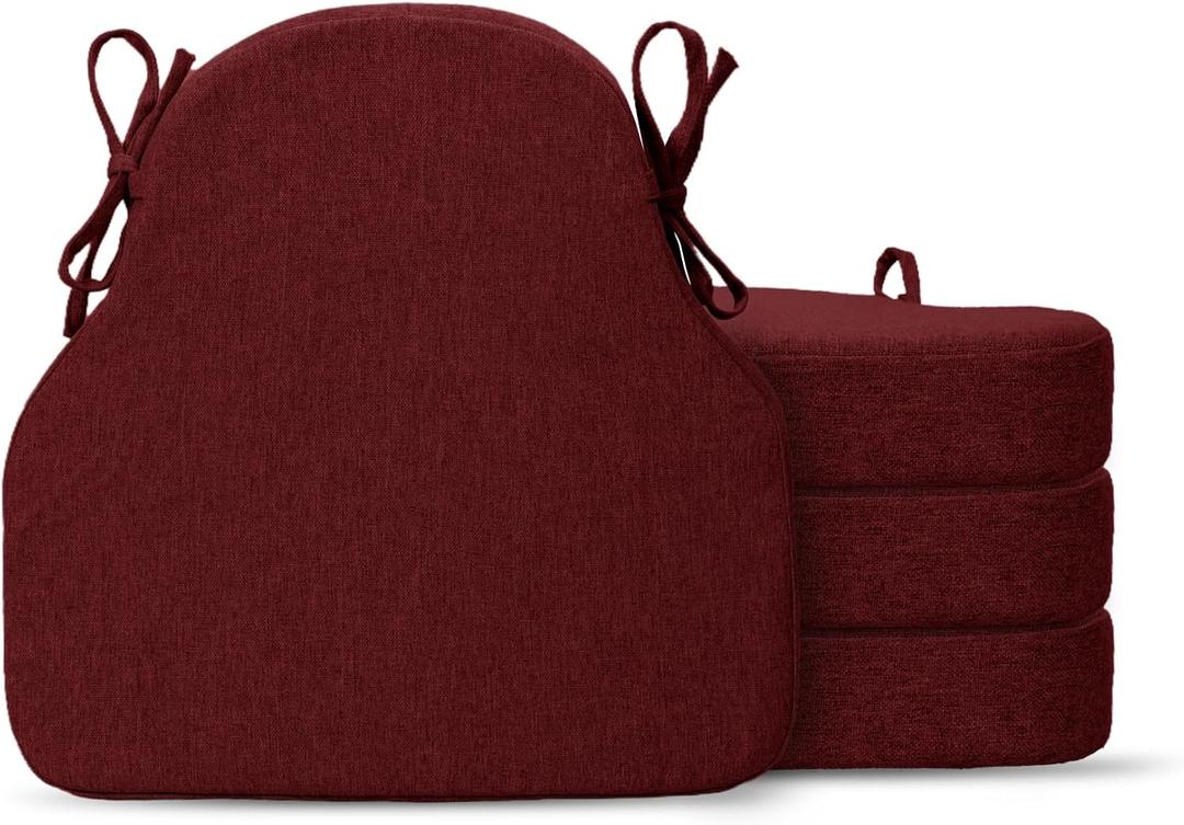 Windsor Dining Chair Cushions Set of 4, Thick Non Slip Kitchen Chair Pads with Ties & Removable Washable Cover, Indoor Seat Cushion 17" x 16" x 2", Burgundy