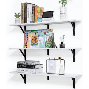 AZSKY Floating Shelves Book Shelf White Wall Shelves 36 Inch Long Wall Mount Hanging Wood Shelves with Metal Brackets Large Wall Ledges for Bedroom Bathroom Living Room, Set of 3