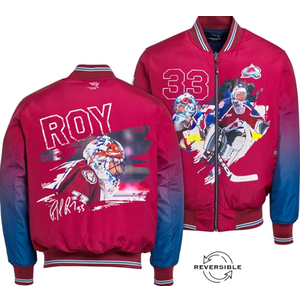 FE NHL Officially Licensed Patrick Roy Reversible Bomber Jacket Blue, L
