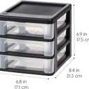 IRIS USA Plastic Stacking Desk Top 3-Drawer Storage Organizer, 4-Pack, for Makeup Vanity Nail Polish Bathroom Stationery Art Craft Supplies Kitchen Office Garage and Small Organization, Small, Black