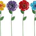 hogardeck Garden Decor for Outside, Set of 6 Metal Flowers Decorative Garden Stakes for Spring Decor, Yard Art Garden Decorations for Outdoor Lawn Porch Pathway Patio (Multi-Color)