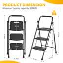 Step Ladder with Handrail, Folding Steel Step Stool, 3-Step
