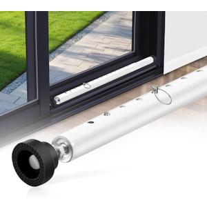 Sliding Door Security Bar, 17-55 Inches Adjustable Window Security Bars, 1 Inch Heavy Duty Sliding Door Lock Bar with Rubber Tips, Sliding Glass Door Security Bar for Home Apartment (White)