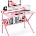 ODK Small Desk, 27.5 Inch Small Computer Desk for Small Spaces, Compact Desk with Storage, Tiny Desk Study Desk with Monitor Stand for Home Office, Pink