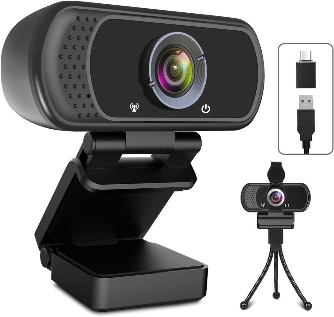 USB C Webcam for PC: 1080P HD Web Cam with Mic,Computer Camera with Privacy Cover & Tripod Stand for MAC Desktop Laptop, Wide Angle Webcam Pro Streaming Web Camera for Skype/Teams/Webex