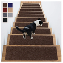 Stair Treads Non-Slip 16 Pack 8"x30" - Carpet Stair Runner for Indoor Wooden Steps with TPE Backing & Anti-Skid Surface, Reusable Adhesive Safety Rug for Kids/Elder/Pet-Friendly - Brown