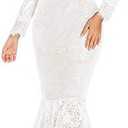 LALAGEN Women's Floral Lace Long Sleeve Off Shoulder Wedding Mermaid Dress, L