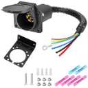 7 Way RV Trailer Light Connector Socket 7 Pin Wire Electrical Trailer Adapter Quick Converter with Mounting Bracket, Truck End Quick-Install 7 Prong Universal Pigtail Wiring Harness Vehicle Side