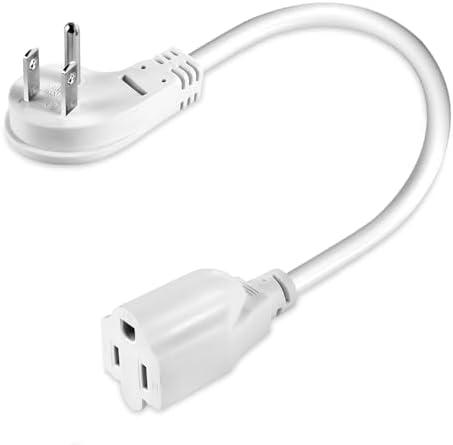 1875W Short Extension Cord,15A 14AWG Low Profile Flat Plug Heavy Duty Extension Cord Outlet Saver 3-Prong Grounded Power Extension Cable (White 3 Feet)
