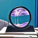 Oneshow Moving Sand Art Picture Flowing Sand Painting 3D Deep Sea Sandscape Liquid Motion Display 360 Rotation Round Glass Frame Relaxing Desktop Home Office Decor for Adult Desk Art (Purple)