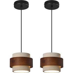 Modern Cement Pendant Light Fixture,Concrete Pendant Lights with Wood Accent,Vintage Farmhouse Chandelier for Kitchen Island Dining Room Living Room Bedroom Restaurant Cafe(White 2-Pack)