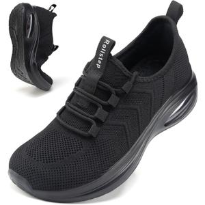 Rollstep Wide Toe Box Shoes Women Extra Wide Width Sneakers Diabetic Air Cushion Road Running Shoes Ultra Light Wide Tennis Sneakers Gym Training Breathable Walking Shoes All Black 38