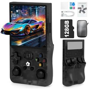 Rhesusco R36MAX Handheld Game Console - 4.0-Inch Screen, Support 22000+Classic Games,128G TF Card,Portable Console with Open Source System,4000mAh Battery,Birthday Gift for Adult or Partner - Black