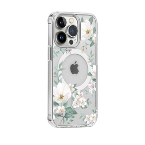 Clear Magnetic Case for iPhone 14 Pro Phone Case [Compatible with MagSafe Charger] Gardenia Floral Print Pattern Slim Anti-Scratch Cover for Women Girl
