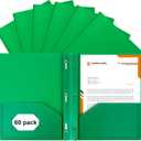 2-Pocket Folders with 3 Prongs,60-Pack Plastic Folders with Pockets and Prong Holds Letter Size Paper, Plastic Pockets Folder for School, Office and Home, Green