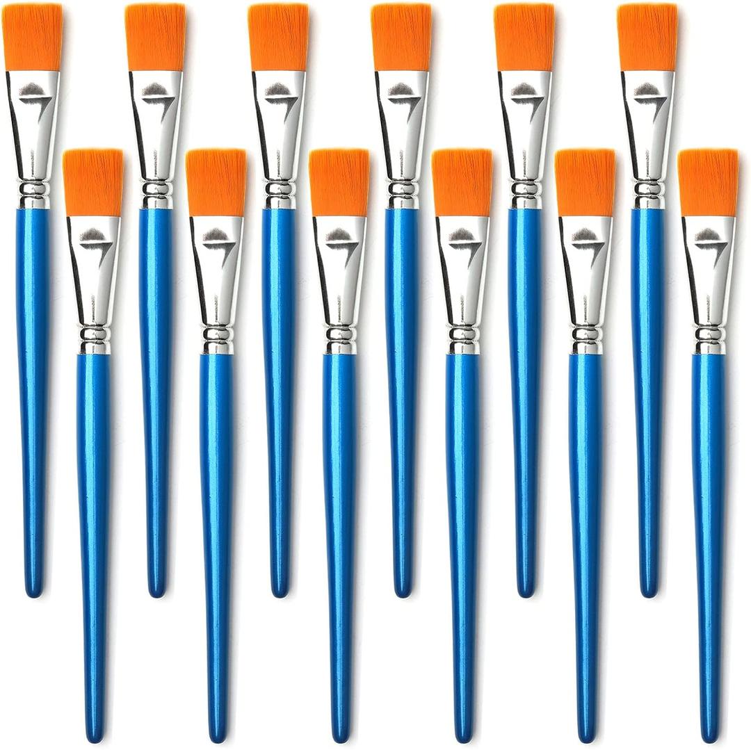 1 inch Flat Paint Brushes for Acrylic Painting,12 Pieces Large Synthetic Paint Brushes Bulk with Wooden Handle for Acrylic, Watercolor, Oil, Crafts, Face Body Art Robin