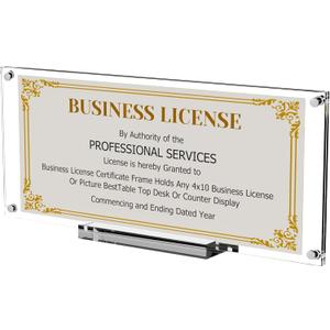 Boloyo Acrylic Business License Display Frame, 10 inch 1PC Clear Display Stand Holder Easel Base Protector for 4x9 Business License Certificate Collectors