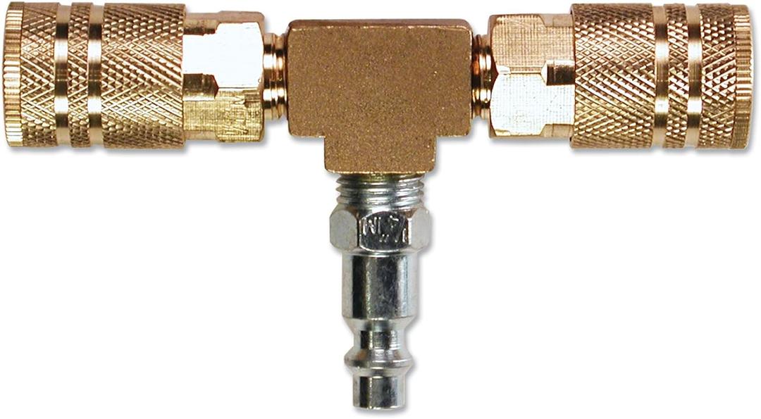 Primefit M1404-4 2-Way T-Style Air Manifold with Industrial 6-Ball Brass Couplers, 1/4"