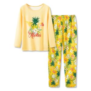 Beezizac Girls Yellow Pineapple Pajamas 2-Piece Long Sleeve & Pants PJ Set Cute Winter Jammies Size 12