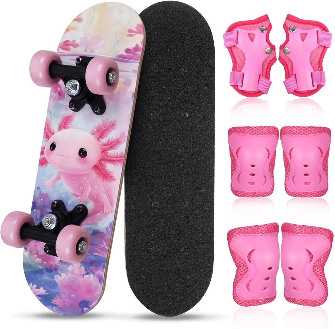 Honoson 7 Pcs Skateboard for Toddlers Beginners Knee Elbow Pads Wrist Guards Gear Set Age 6-10 Kids 24 x 6