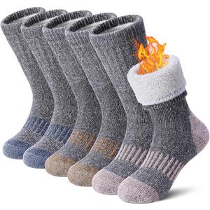 Kids Wool Hiking Socks Boys Girls Merino Wool Socks Thermal Winter Warm Thick Cushion Cozy Boot Crew Socks (12-15 Years, 3 Pairs-pink Blue Yellow)