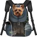 WOYYHO Pet Dog Carrier Backpack Small Dog Front Backpack Ventilated Mesh Dog Travel Back Pack with Safety Belt for Travel Hiking Cycling Outdoor Adventures (Size L: 10-14 lbs, Dark Gray)