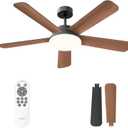 Ceiling Fans with Lights and Remote Control 52 Inch, 6 Speeds, 5 Blades, 2844 LM, 3CCT Dimmable LED, Reversible DC Motor, Black Quick-Fit Low Profile Ceiling Fan for Bedroom Living Room Indoor Outdoor (Black & Dark Brown)