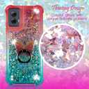 Zase for Motorola Edge (2024) Liquid Glitter Sparkly Bling Cute Clear Phone Case Design for Moto Edge 5G (2024) Floating 3D Butterflies Waterfall Quicksand w/Phone Ring Holder (Gradient Pink Aqua)