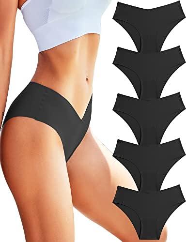 ROSYCORAL Women’s Seamless Underwear Soft Stretch Briefs Invisibles Hipster V Cut cheeky No Show Bikini Panties 5 pack, M